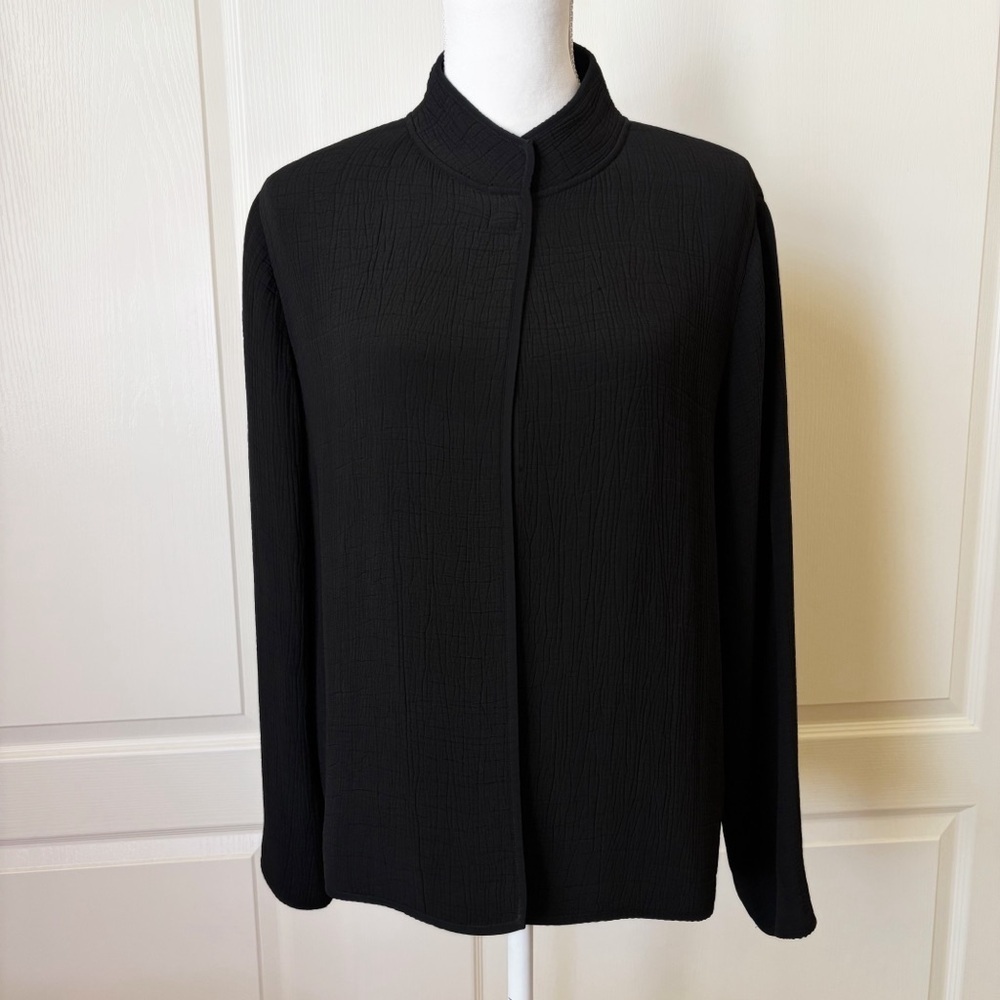Eileen Fisher Silk Blend Textured Jacket Stand Collar Magnetic Closure Medium - Picture 2 of 9